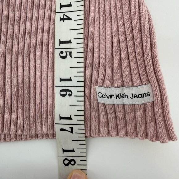 Calvin Klein Jeans Ribbed Knit Polo Top Dusty Pink Short Sleeve Petite M - Picture 4 of 5